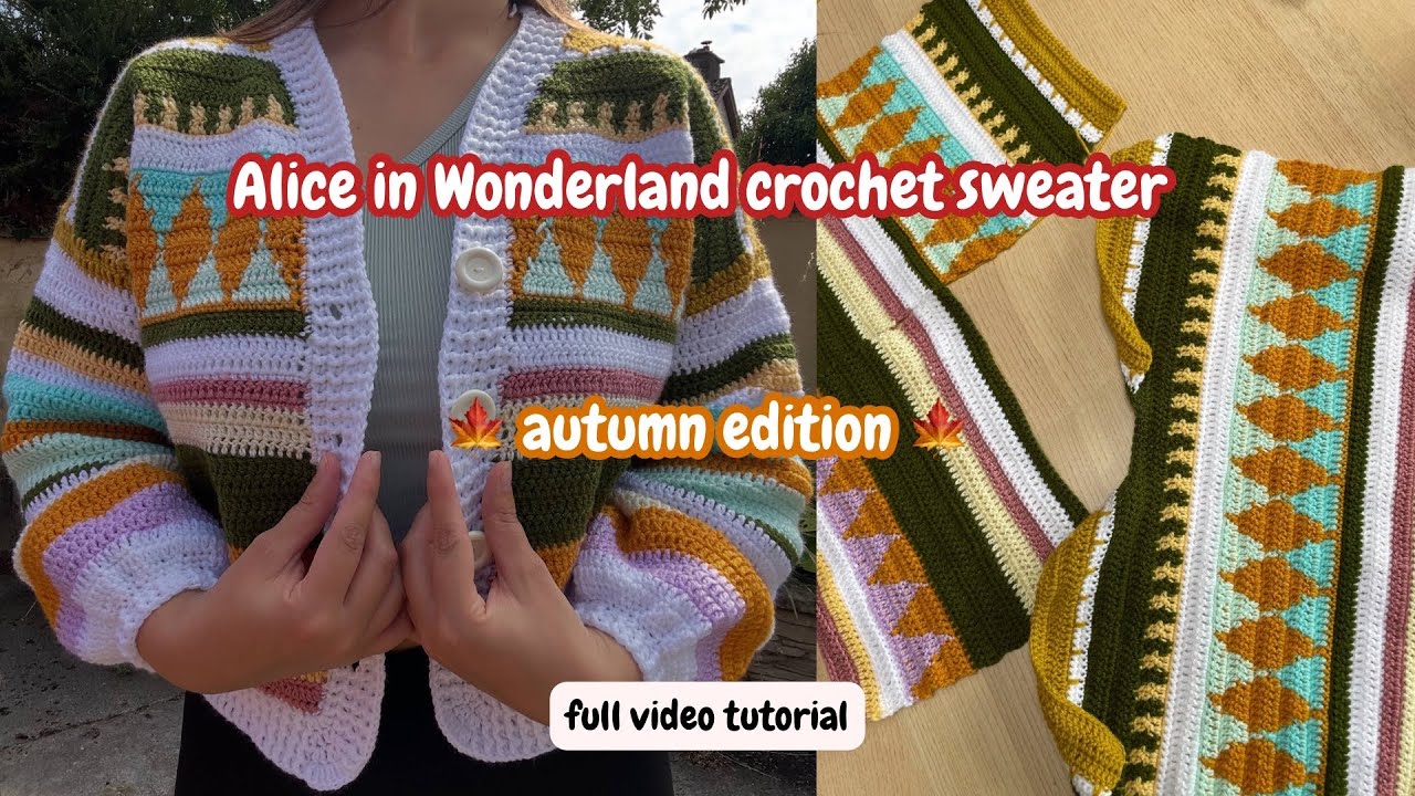 Alice in Wonderland Sweater🍂Full Crochet Tutorial Using Leftover Yarn🧶Cozy Autumn Handmade Aesthetic