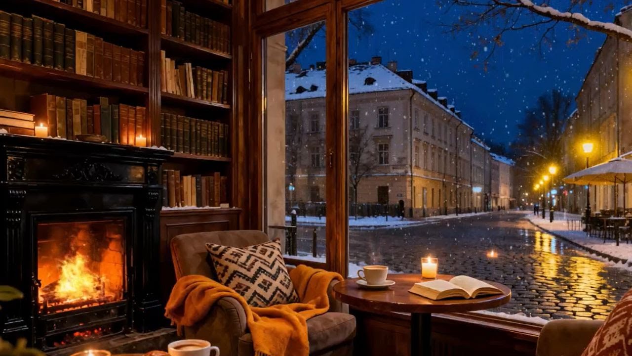Candlelight Café Jazz 🎷🔥 Snowfall on Cobblestones