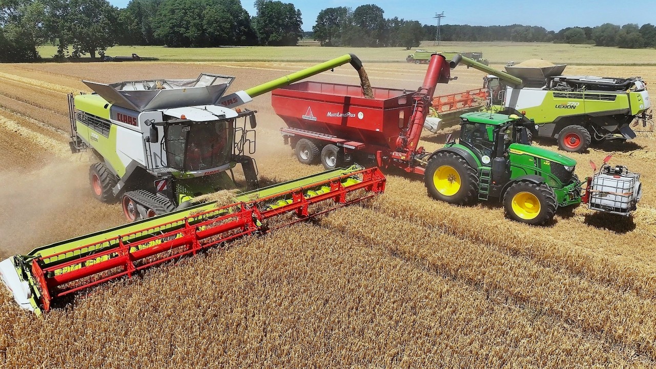 Getreideernte 2025 - CLAAS LEXION Mähdrescher & Traktoren Großeinsatz - Landwirtschaft & Feuerwehr
