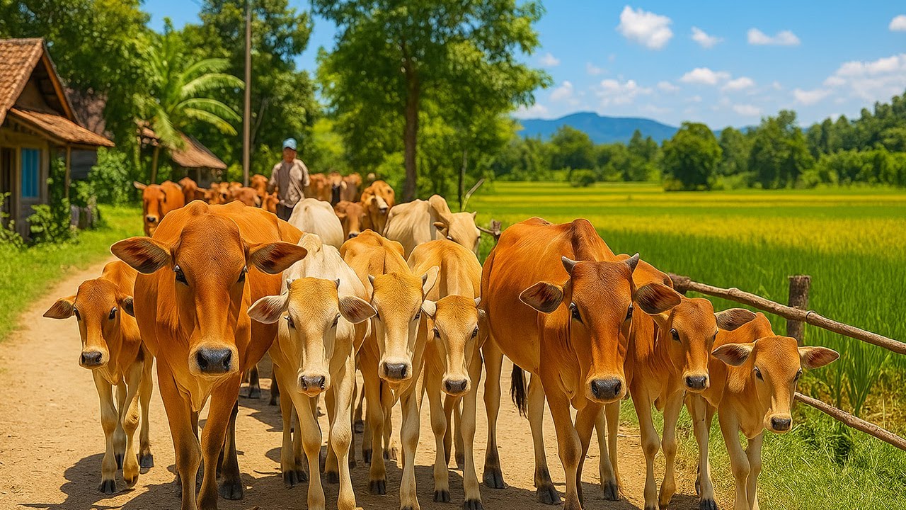 Video puluhan sapi lembu jinak di desa berlari pulang ke kandang saat hujan membasahi padang rumput
