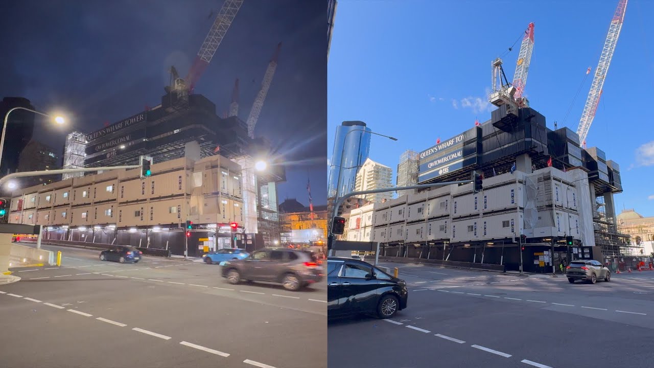 Queens Wharf Tower Night and Day Comparison 2025