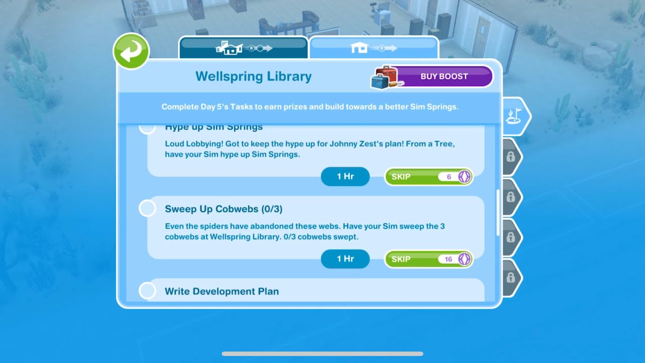 Sims FreePlay Guide to Sim Springs: Sandy Suburbs Sweep Up Cobwebs Task & Romantic Garden Gameplay