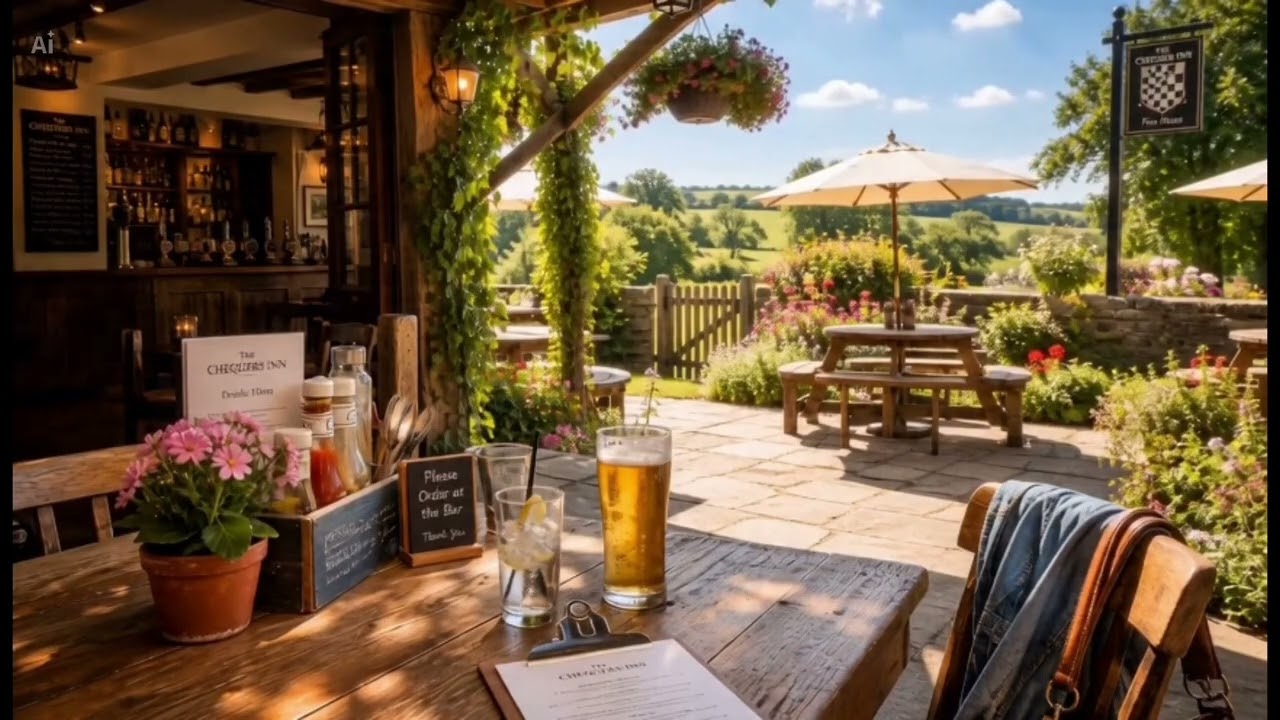 English Pub Garden | Spring Ambience 🍺 Singing Birds, Soft Voices |Background to Study, Work & Relax