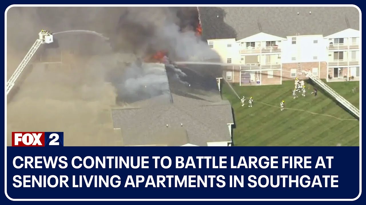 Crews continue to battle large fire at senior living apartments in Southgate