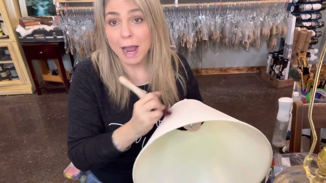 Paint talk with Tracy using DIY paint on a lampshade