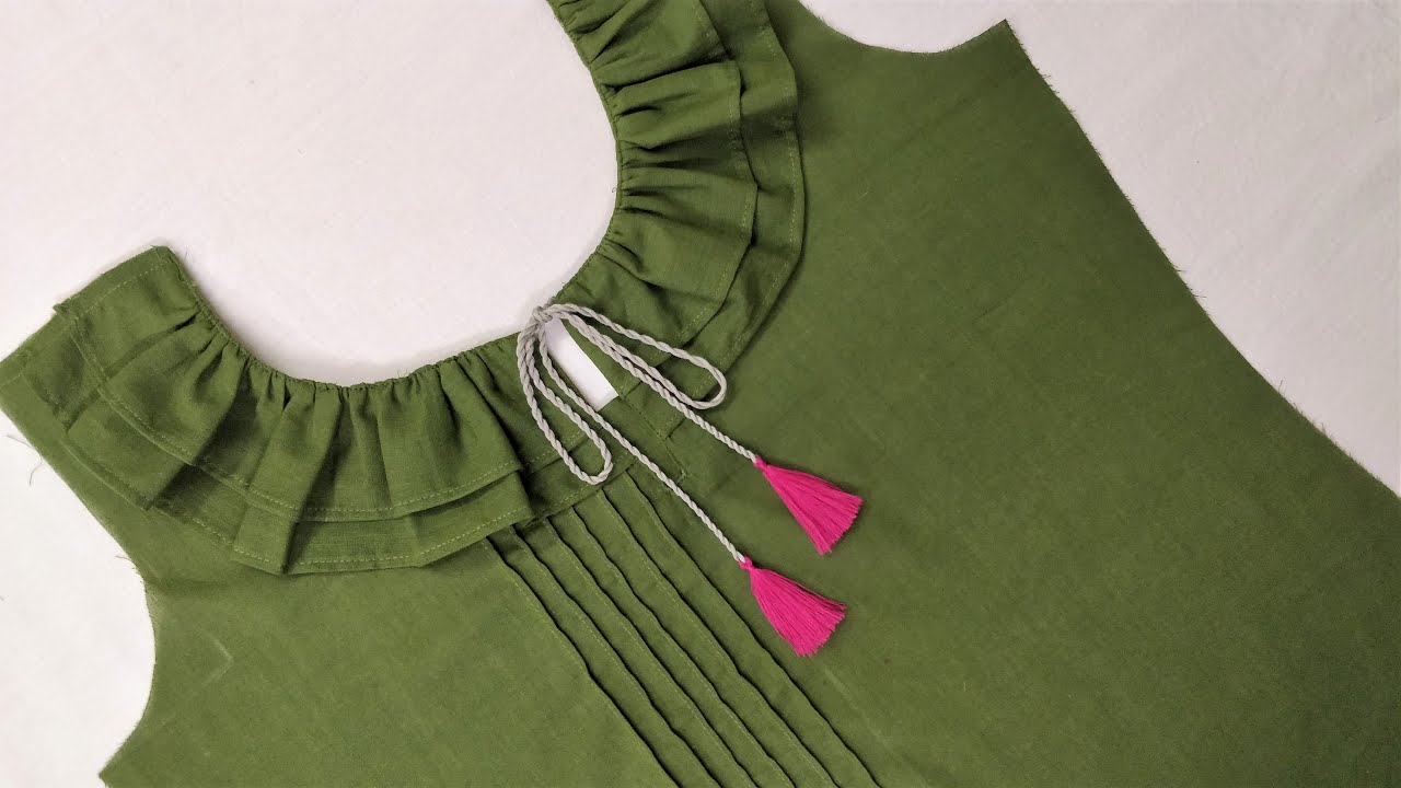 Kurti Front Design with Frill Neck Design Cutting and Stitching