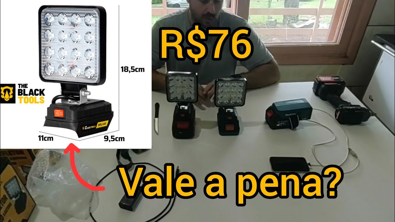Refletor a bateria 18v 20v Black tools será que presta? TESTE COMPLETO 