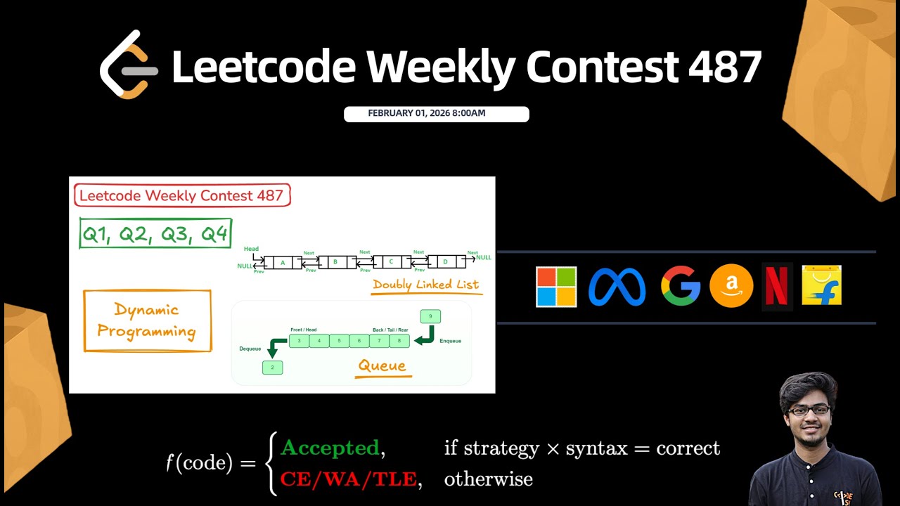 Еженедельный конкурс Leetcode 487 || Вопросы 1, 2, 3, 4 || Очередь, двусвязный список, динамическ...