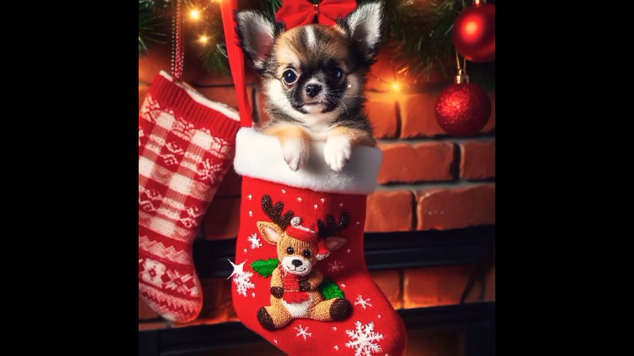Cute Chihuahua puppies in a Christmas sock 💕✨