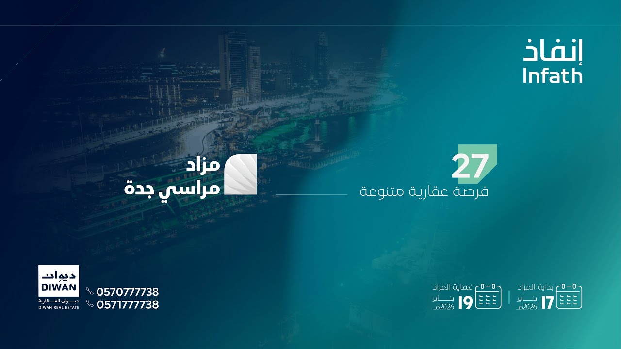 مزاد مراسي جدة | 27 فرصة عقارية استثمارية بمواقع استراتيجية بقلب جدة | من 17 إلى 19 يناير 2026م