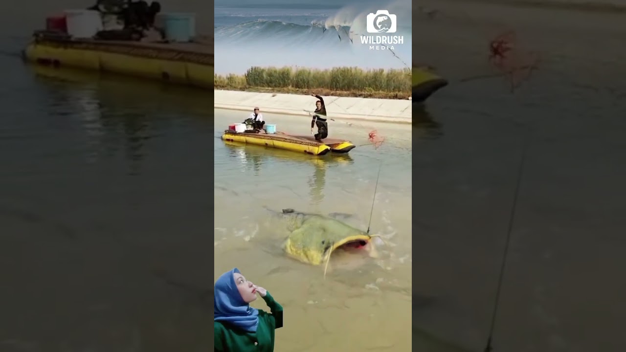 dari atas kapal kecil nelayan melebarkan jala untuk menangkap ikan sebesar kapalnya