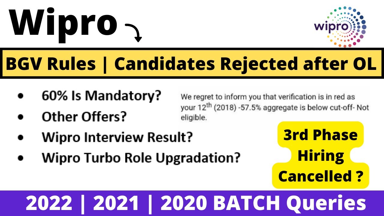 Wipro 3RD Phase Hiring Cancelled or Not | Wipro Elite to Turbo Upgrade | BGV Rules 2022-2020 BATCH