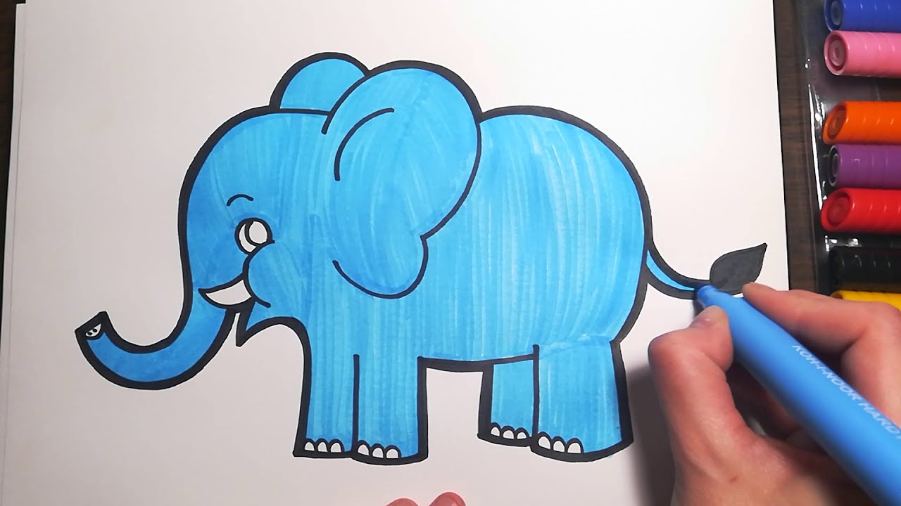HOW TO DRAW a Cute Elephant - coloring with markers