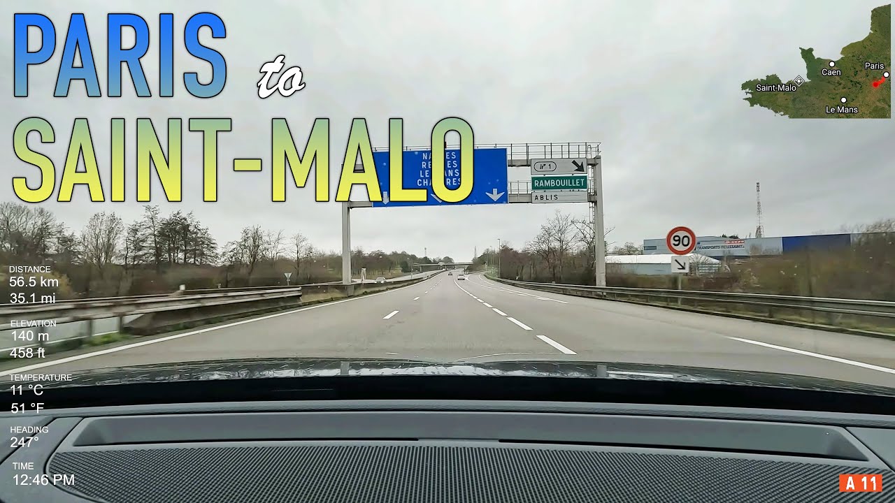 Paris to Saint-Malo Real-Time Road Trip in 4K
