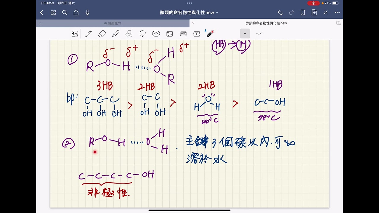 選修化學（5）醇類與醚類的命名與物性