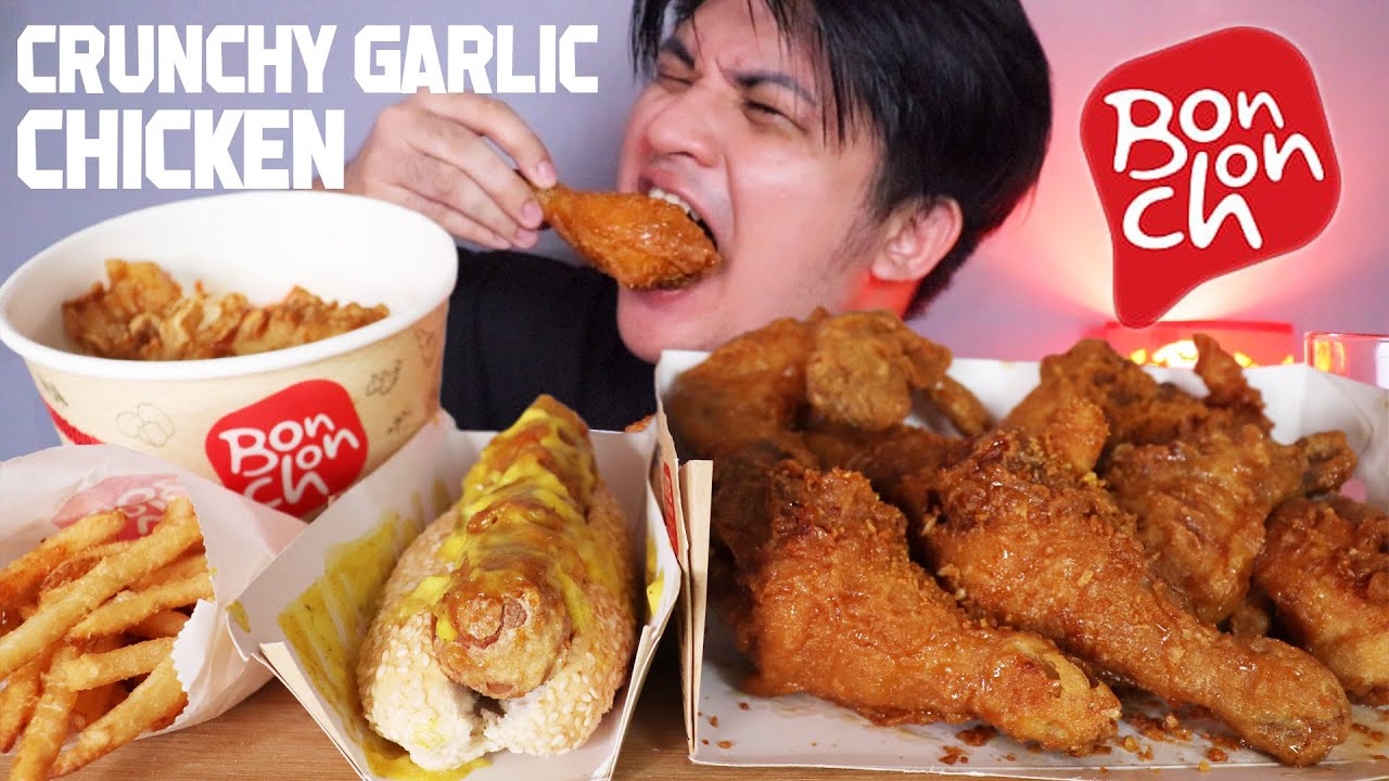 SUPER CRUNCHY GARLIC CHICKEN BUCKET | BONCHON MUKBANG