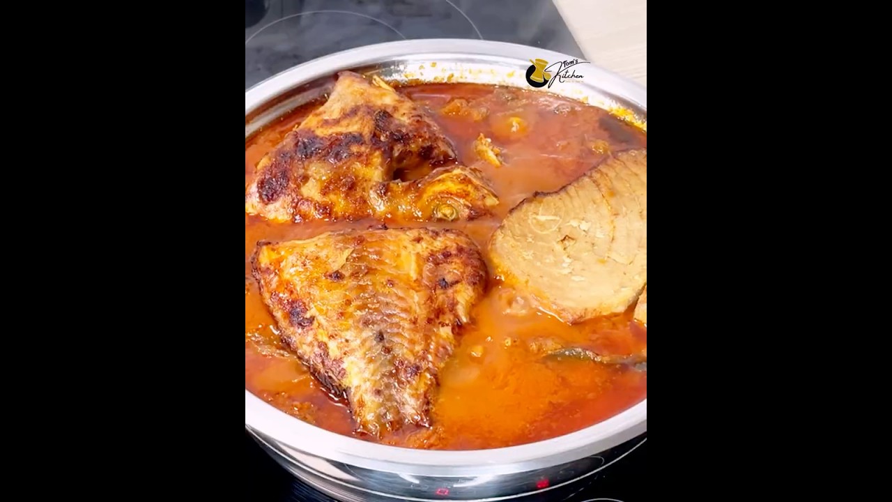 Eggplants stew served with Cooked Yam