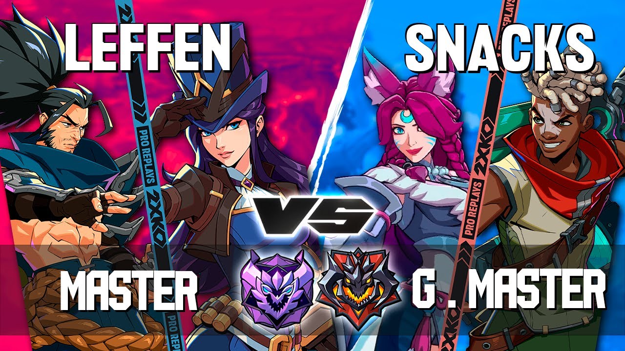 2XKO ▰ LEFFEN (Caitlyn-Yasuo) vs SNACKS (Ahri-Ekko) ▰ 2XKO Pro level replays