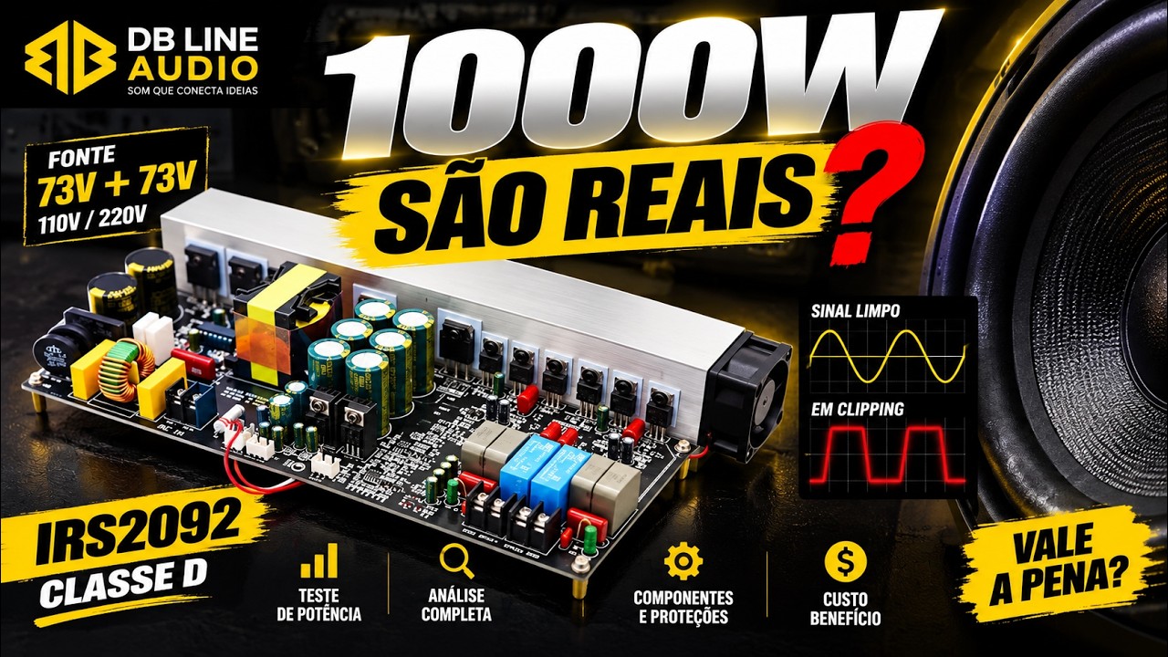Placa amplificador de som digital chinês 1000 Watts com fonte bom e barato. Teste Review  análise