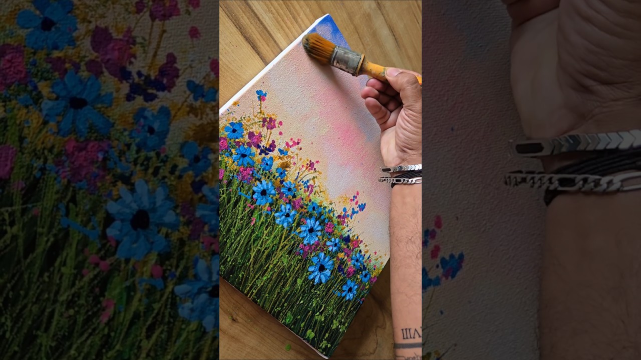 Flower Field Painting / Easy Acrylic Painting For Beginners #art #easyart #shorts