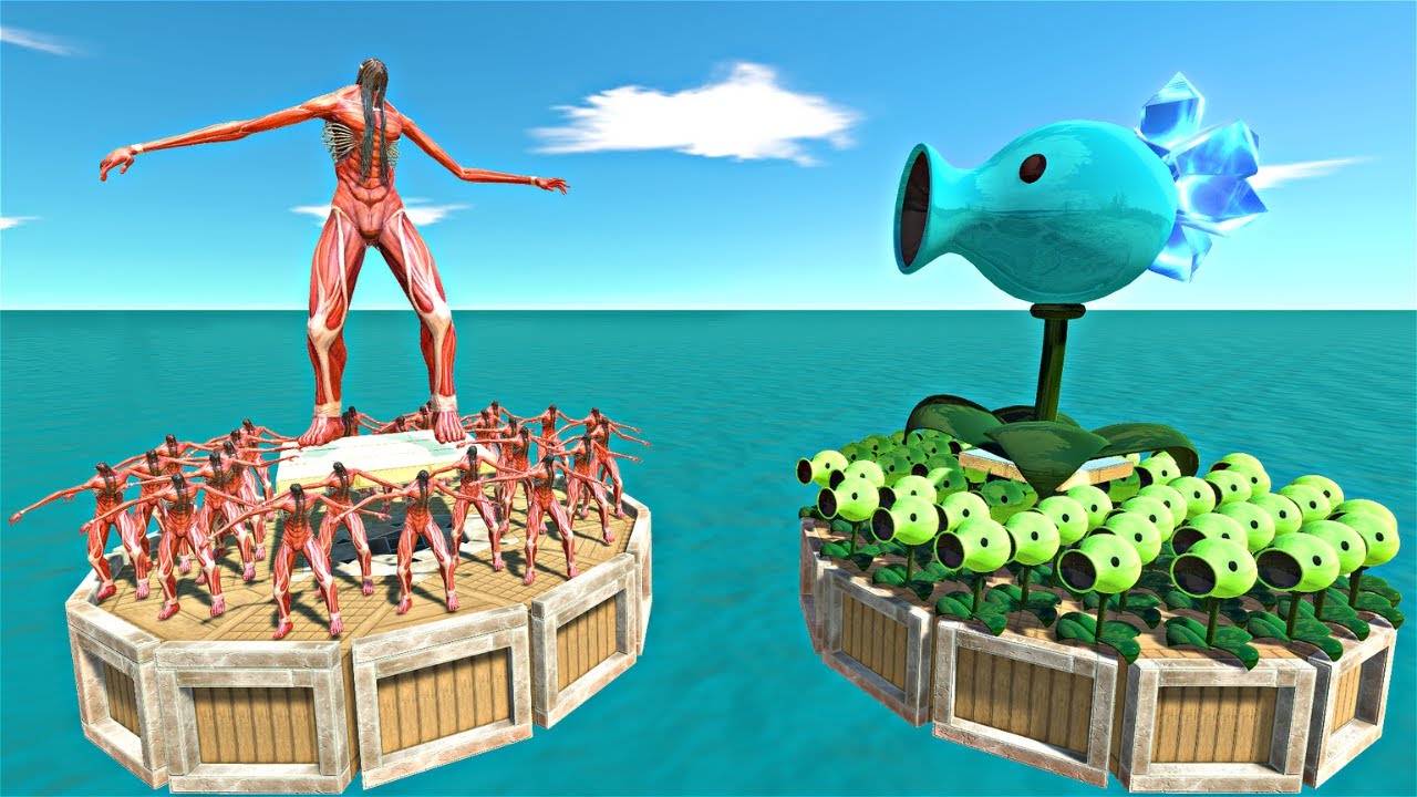 Peashooter Coliseum Challenge | Eren Titan Team vs Peashooter - Animal Revolt Battle Simulator