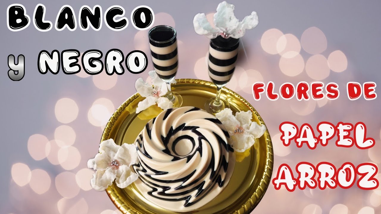 Gelatina BLANCO Y NEGRO / Gelatina de queso / flores de papel arroz