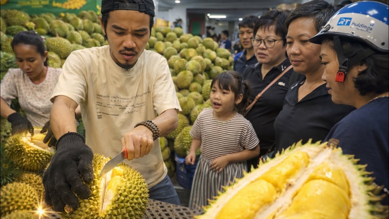 Открытие магазина Durians — это как битва 💥. Покупатели толпятся вокруг, чтобы рассмотреть каждый...