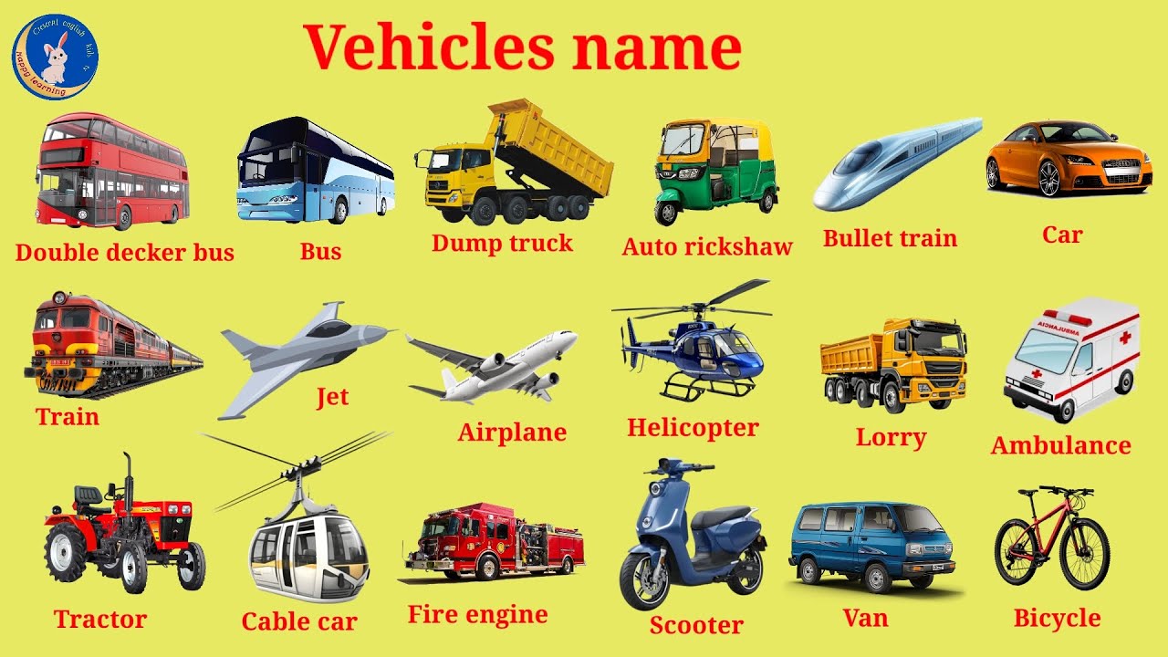 Vehicles name/ means of transport/Crescent english kids tv 