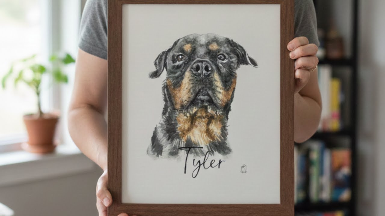 In Loving Memory: Watercolor Tribute to a Rottweiler - Tyler