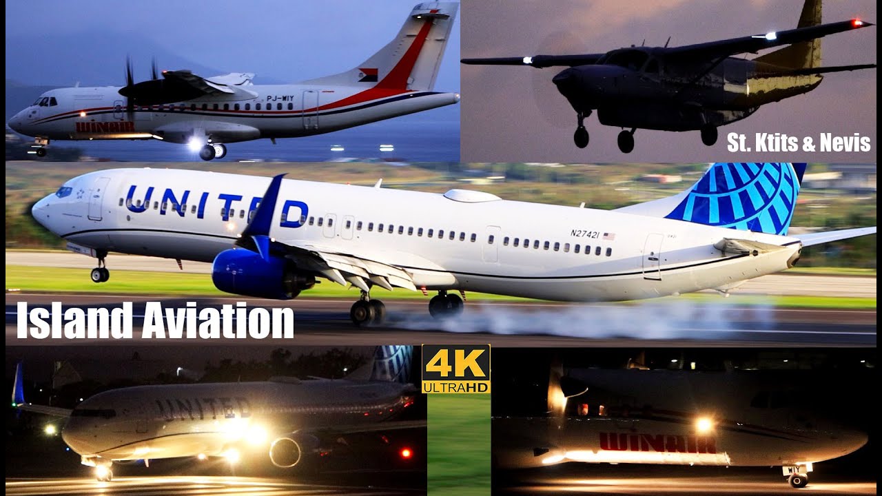 Sunset Arrivals, The Boeing 737-900 & The Props, ATR 42, Cessna Caravan...@ St. Kitts, Caribbean