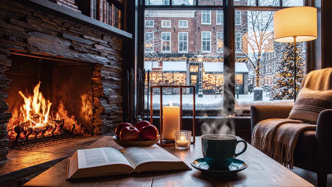 A Quiet Winter Café ❄️ Slow Jazz & Crackling Fireplace for Deep Concentration