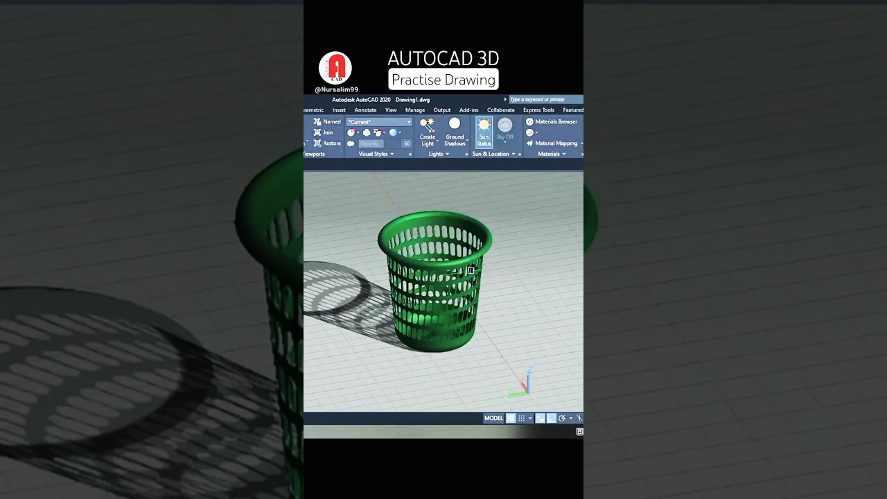 autocad 3d, Rubbish Bin