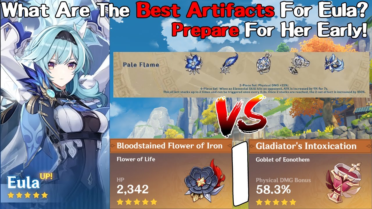 What Is The Best Artifact Set For Eula? Pale Flame v Gladiators v Bloodstained! (Genshin Impact)