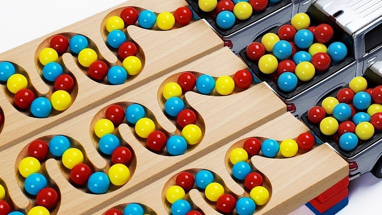 Marble Run Race ☆ HABA Slope & Retro Makita Truck, Excavator, Garbage Truck, Dump Truck, Ambulances