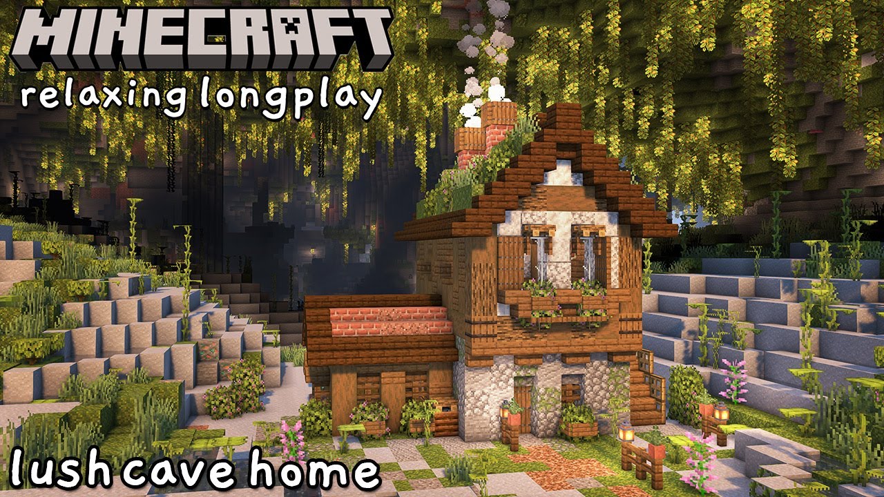 Minecraft Relaxing Longplay - Cozy Lush Cave House (No Commentary)