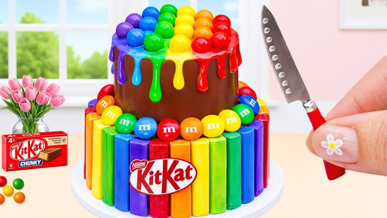 Mini KitKat Rainbow Cake 🍫🌈 Chocolate Drip Candy Layers | Satisfying Mini Baking by Tiny Cakes World