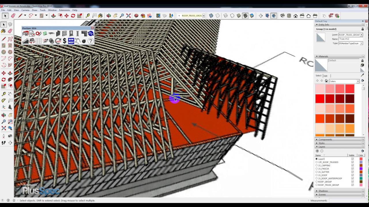 special trusses for valleys and scewed truss rooves in Sketchup with PlusSpec