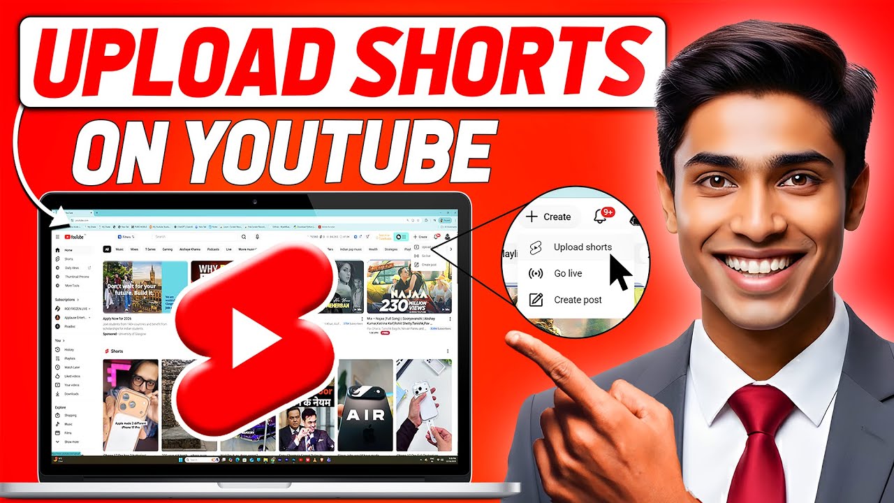 Как загрузить короткие видеоролики на YouTube с компьютера/ноутбука (2026)