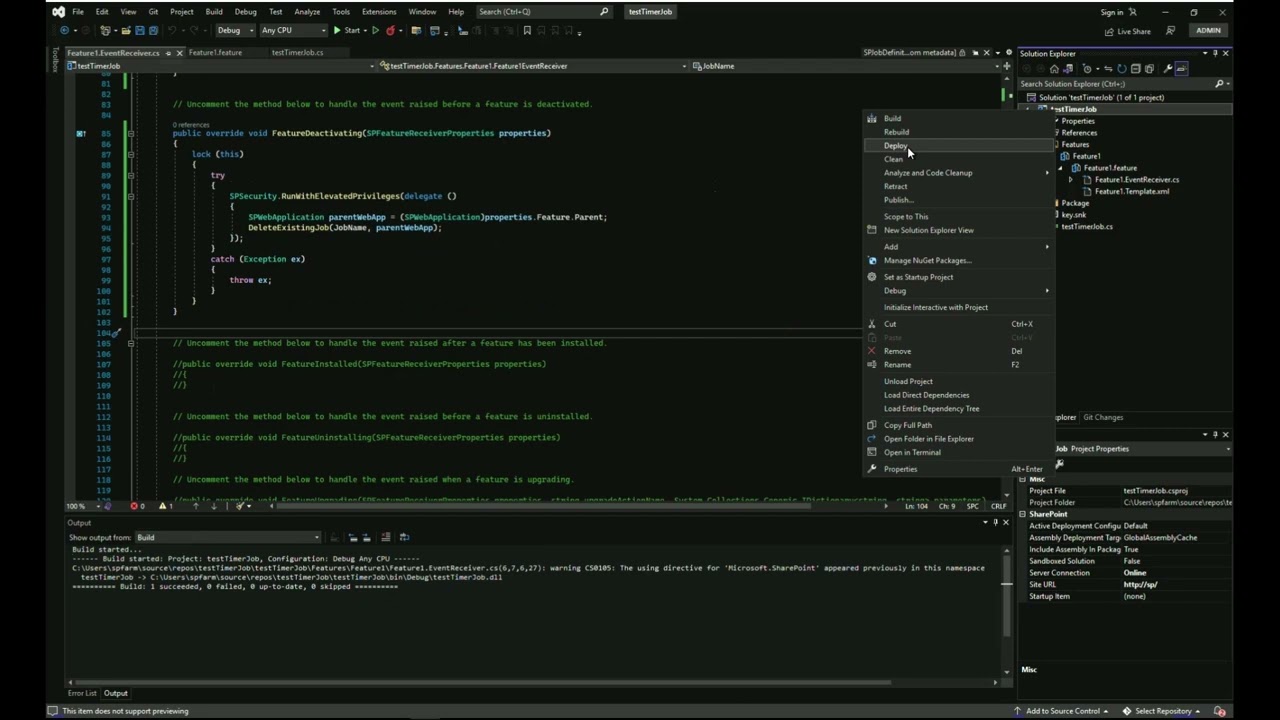 How to develop a SharePoint timer job using Visual Studio