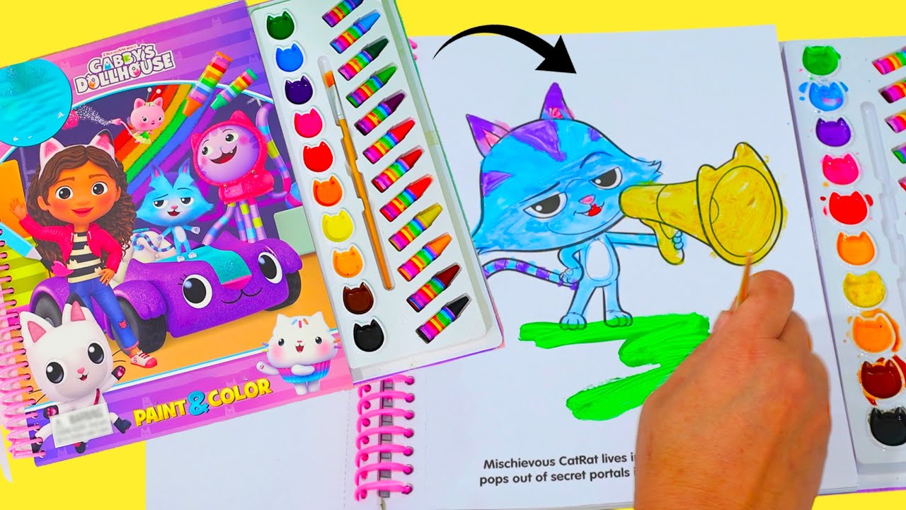 Coloring Gabby's Dollhouse Cats with Crayons and Watercolors | Activities for Kids