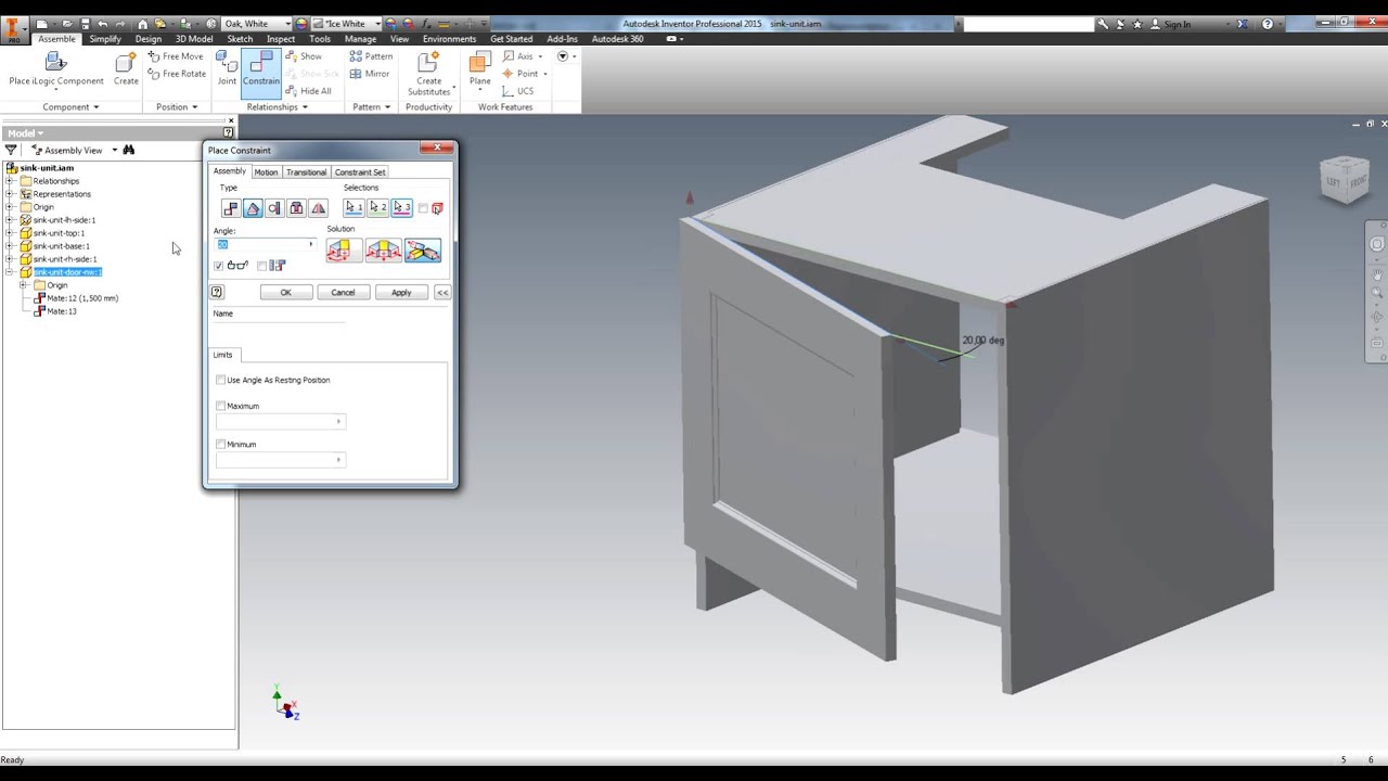Inventor -Angle Constraint - Explicit Reference Vector