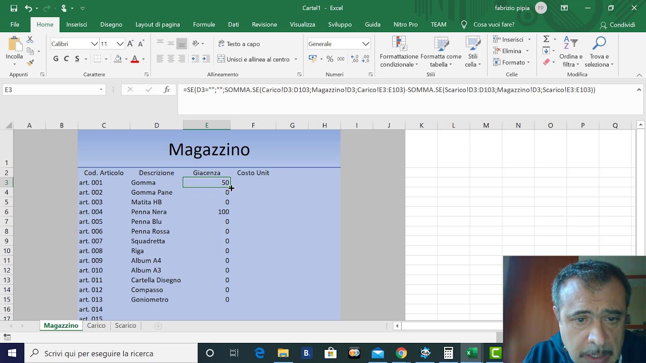 Excel: magazzino parte 1 (foglio prodotti, carico e scarico)