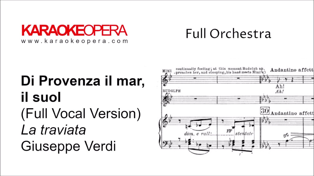 Karaoke Opera: Di Provenza - La Traviata (Verdi) Orchestra only version with printed music
