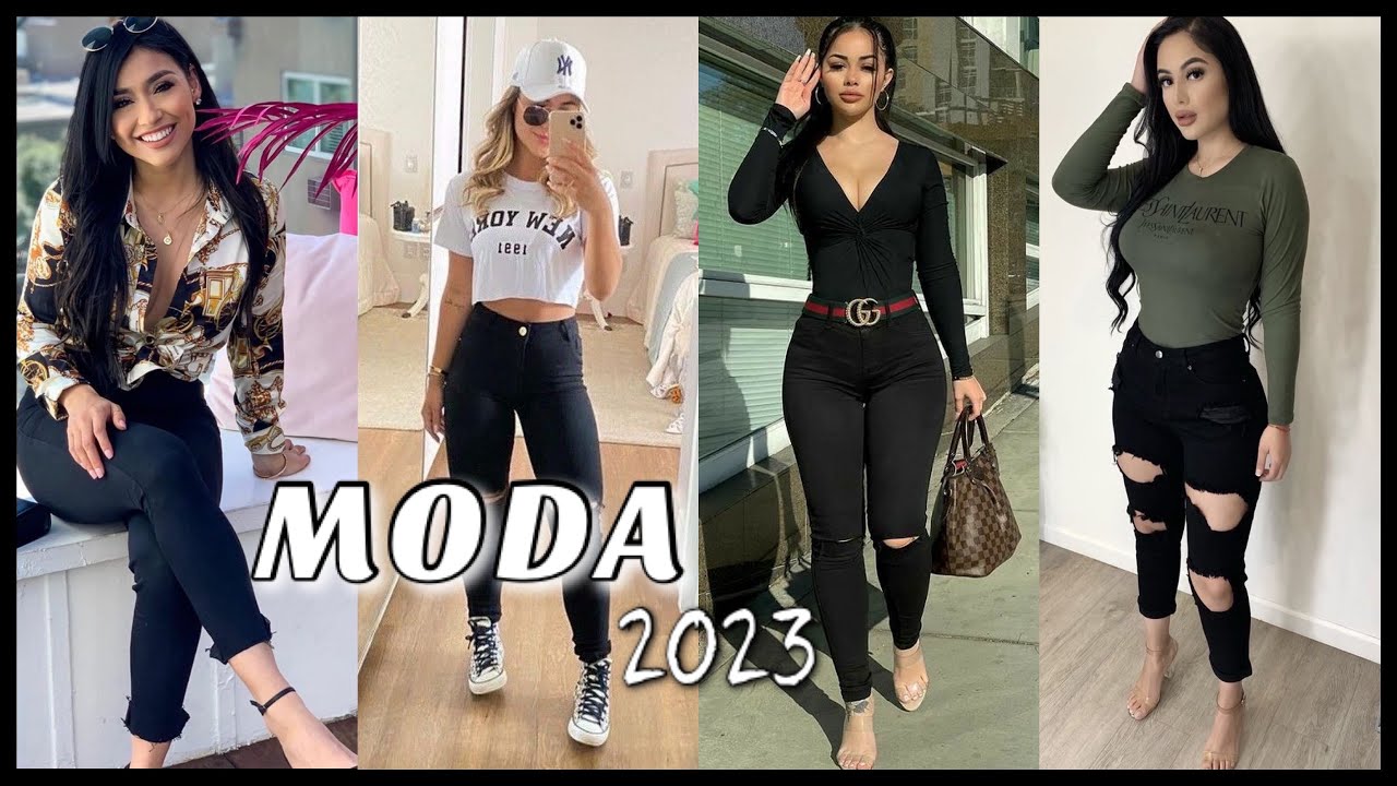 OUTFITS DE MODA 2022 TENDENCIA JEANS PANTALÓN NEGRO moda mujer /JEANS BÁSICO CLÁSICO
