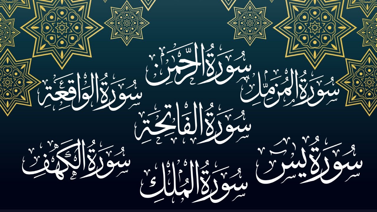 Surah Fatiha | Surah Yaseen | Surah Rahman | Surah Waqiah | Surah Mulk | Surah Muzammil | Surah Kahf