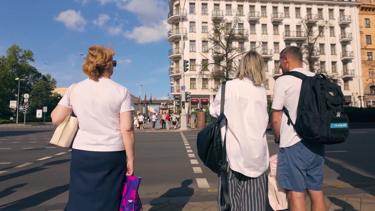 Sunny Minsk Walk — Nemiga, Komsoomolskaya, Internatsionalnaya, Upper Town | No Commentary | 4k 60fps