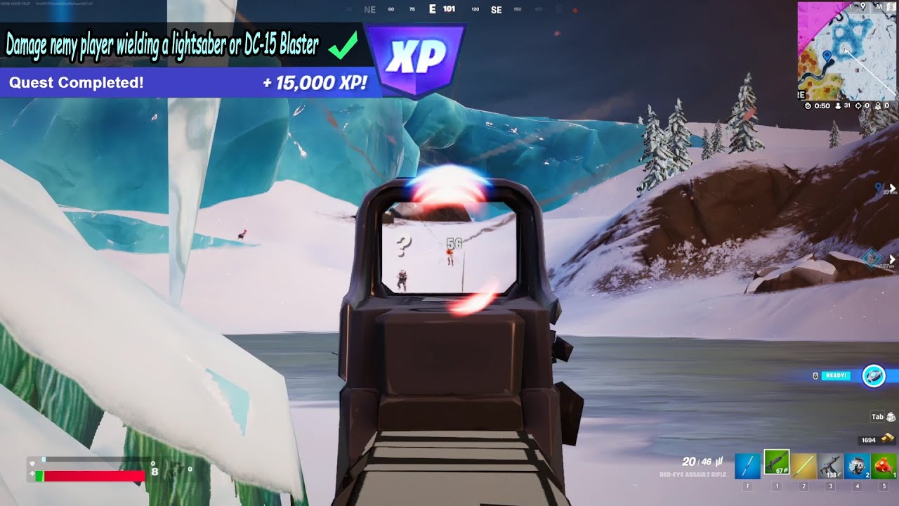 Damage an enemy player that is wielding a lightsaber or DC-15 Blaster | Fortnite X Star Wars