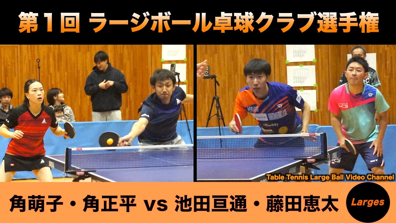 【ラージボール】角萌子・角正平 vs 池田亘通・藤田恵太　第１回 ラージボールクラブ選手権【卓球動画】Table Tennis Large Ball Videos