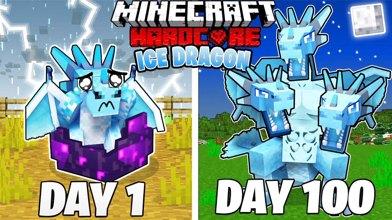 I Spent 100 Days as an ICE DRAGON in HARDCORE Minecraft!