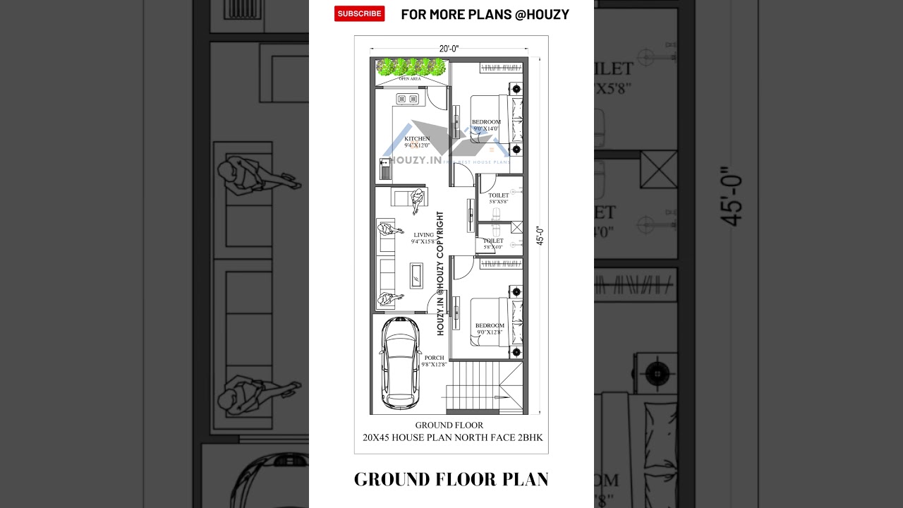 20 x 45 north facing house plan 1bhk #houzy #housedesign #houseplan #houseplanning #floorplan #viral